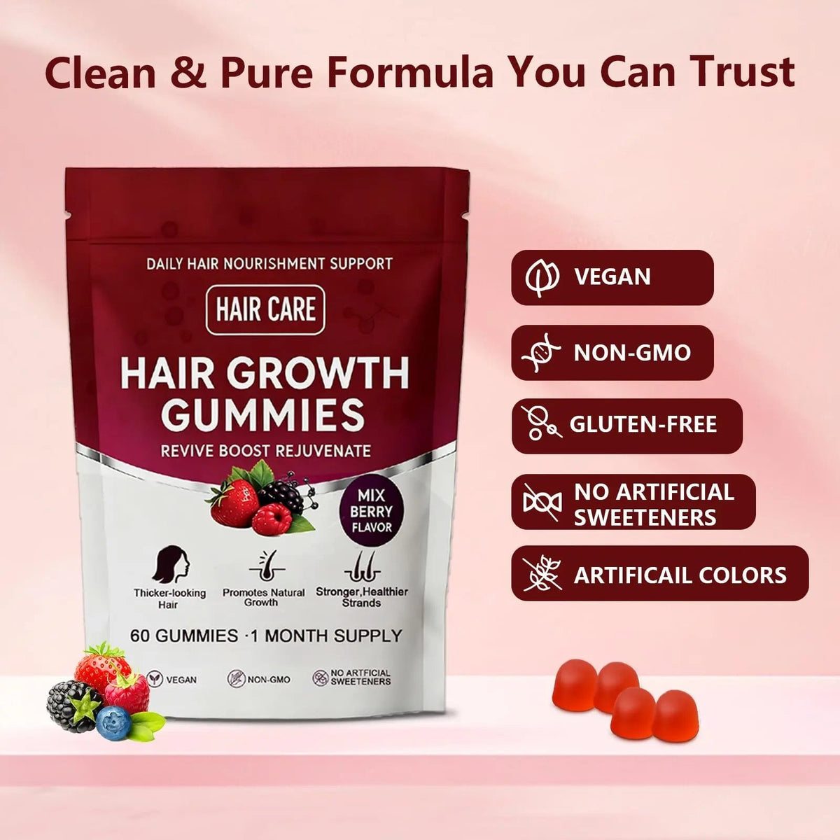 Giamau Lumin Hair Growth Gummies, 60 Vegan Gummies |Supports Healthy Hair Growth & Strength, Skin & Nail Care, | GiamauBuy Supplements Australia