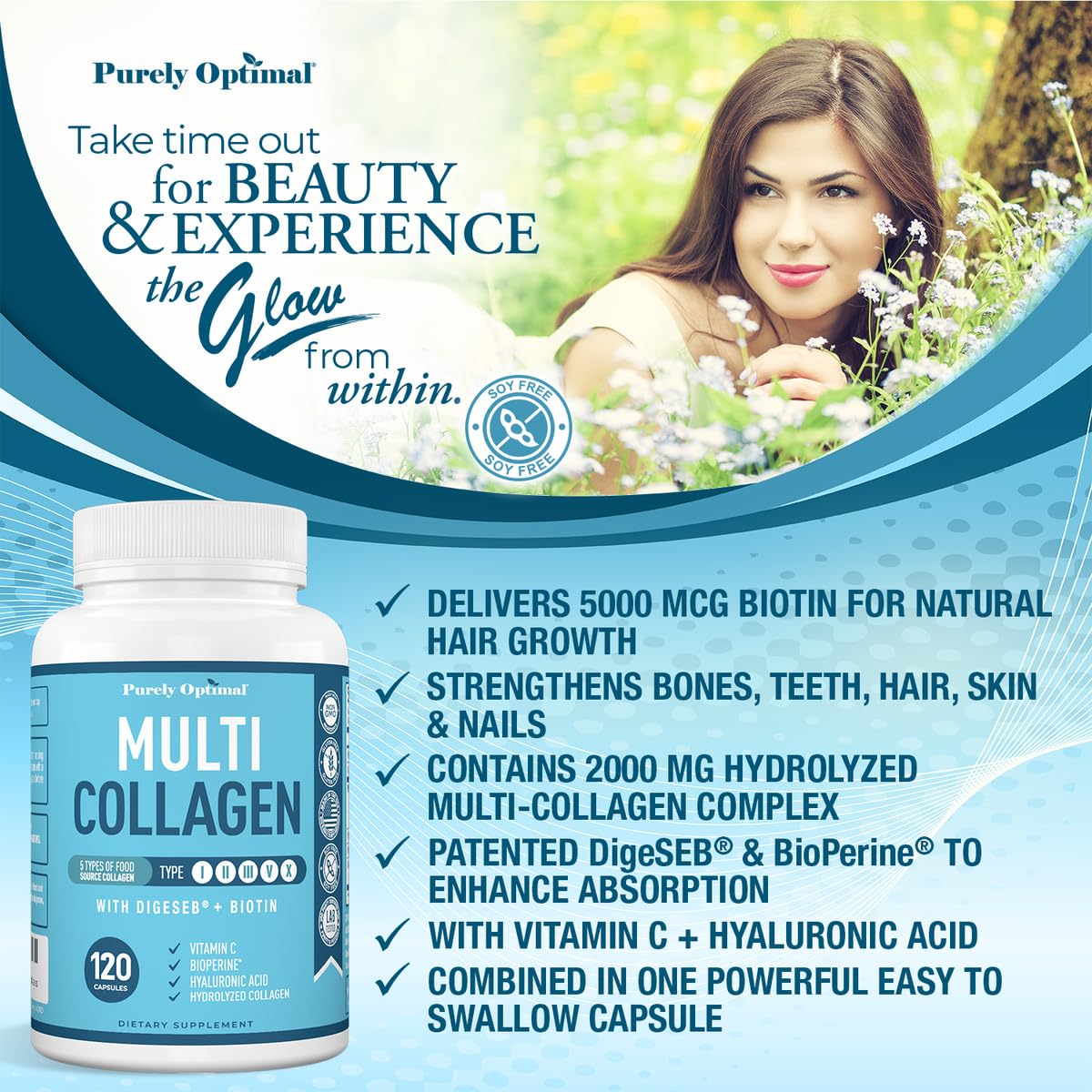 Buy supplements Premium Multi Collagen Peptides (Types I, II, II, V, X) - Collagen Pills for Skin Care, Hair Growth, Nails & Joints - Vitamin C, Hyaluronic Acid - Vitaza UK Supplements UK