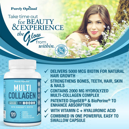 Buy supplements Premium Multi Collagen Peptides (Types I, II, II, V, X) - Collagen Pills for Skin Care, Hair Growth, Nails & Joints - Vitamin C, Hyaluronic Acid - Vitaza UK Supplements UK
