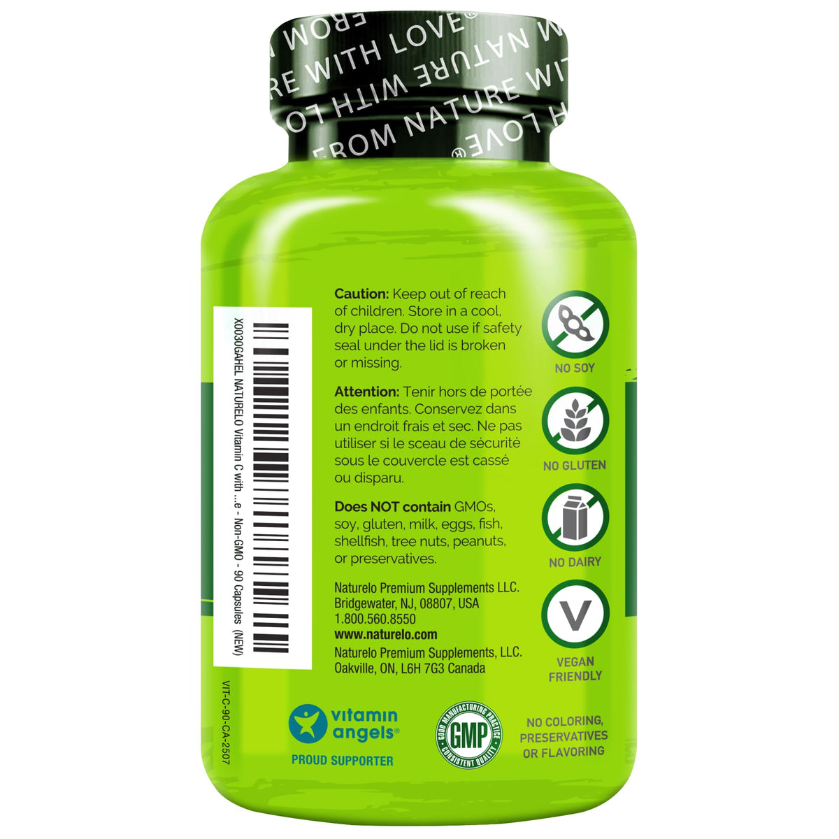 Buy supplements NATURELO Vitamin C with Organic Acerola Cherry Extract and Citrus Bioflavonoids - Vegan Supplement - Immune Support - 500 mg VIT C per Cap - Vitaza UK Supplements UK