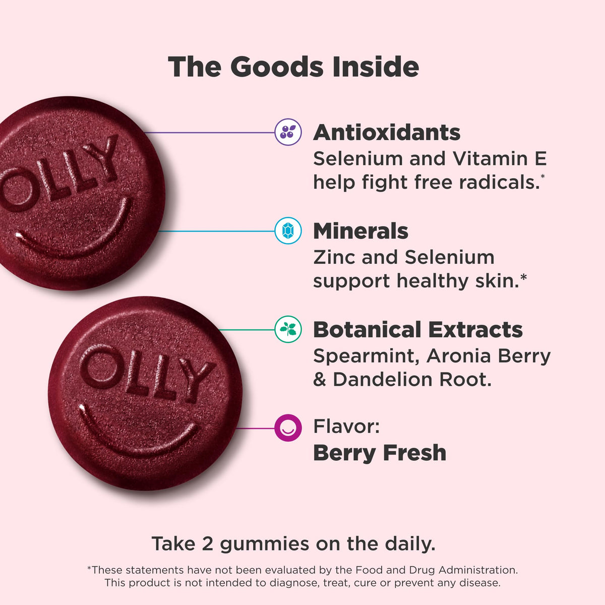 Buy supplements OLLY Flawless Complexion Gummy, Clear and Healthy Skin Support, Vitamins E, A, Zinc, Chewable Supplement, Berry - 50 Count (Pack of 1) - Vitaza UK Supplements UK