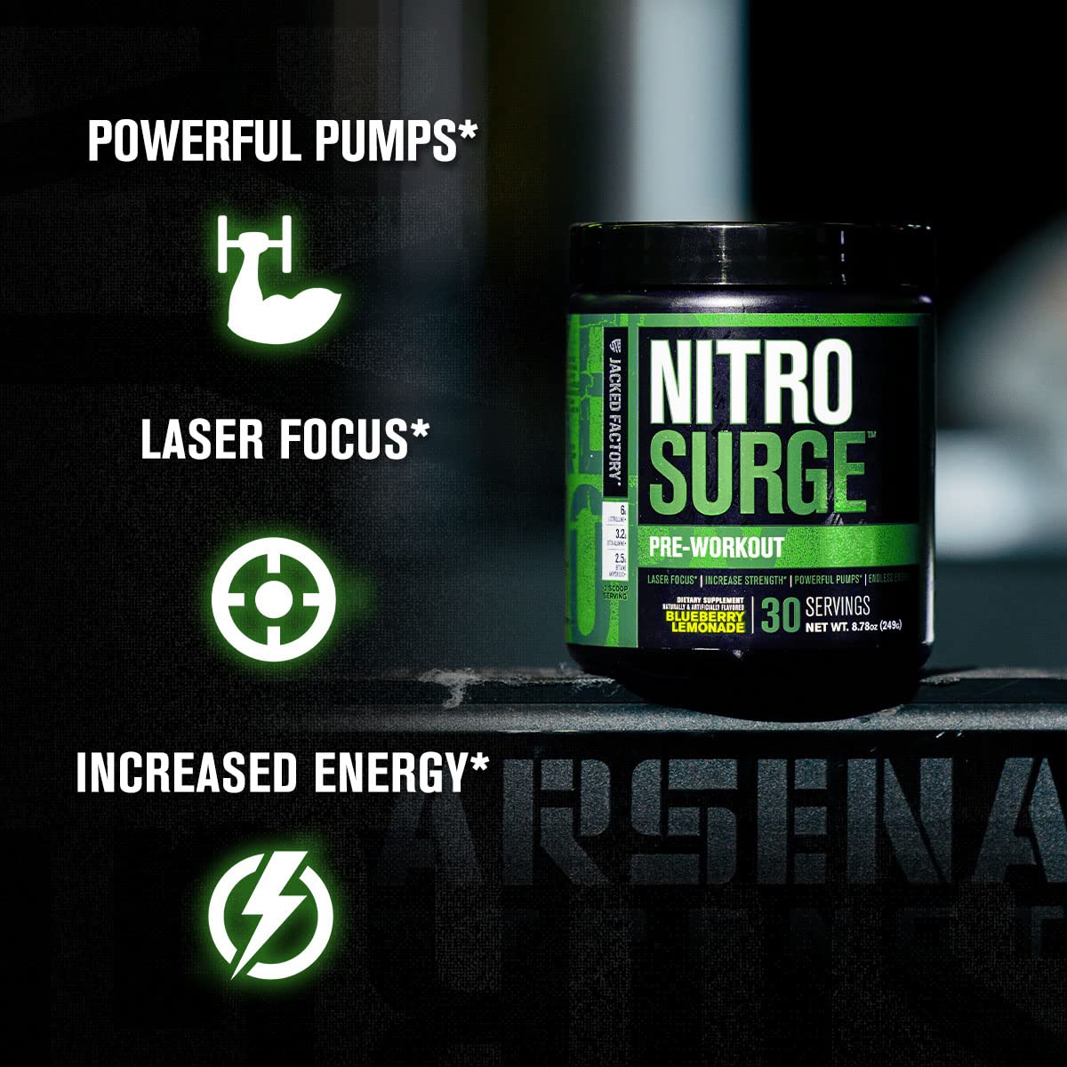 Jacked Factory Nitrosurge Pre-Workout in Cherry Limeade & Build XT Muscle Building Bundle for Men & Women
