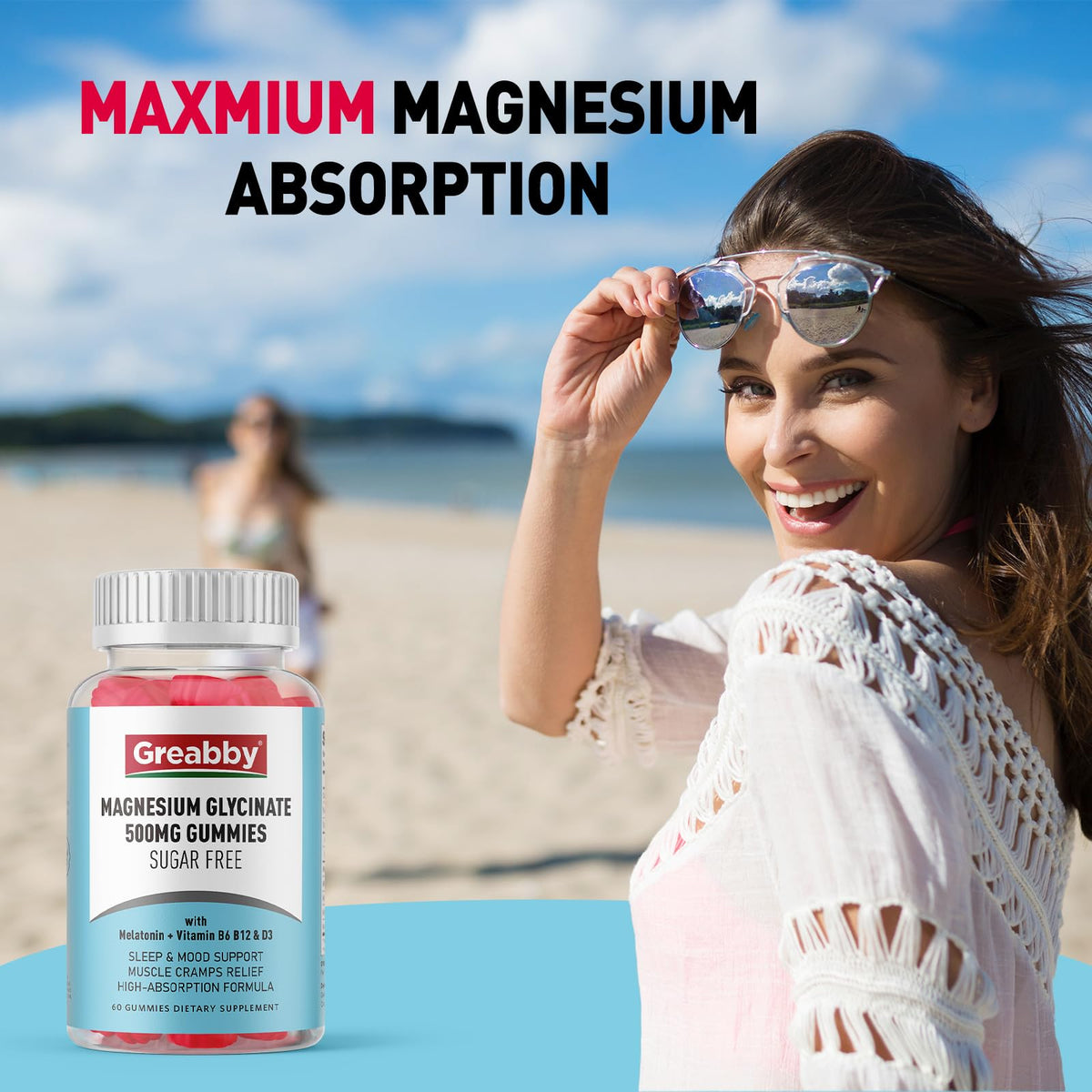 Buy supplements Greabby Magnesium Glycinate Gummies 500mg for Adults Sleep Support, Chewable Magnesium Gummies for Women & Men - Vitaza UK Supplements UK