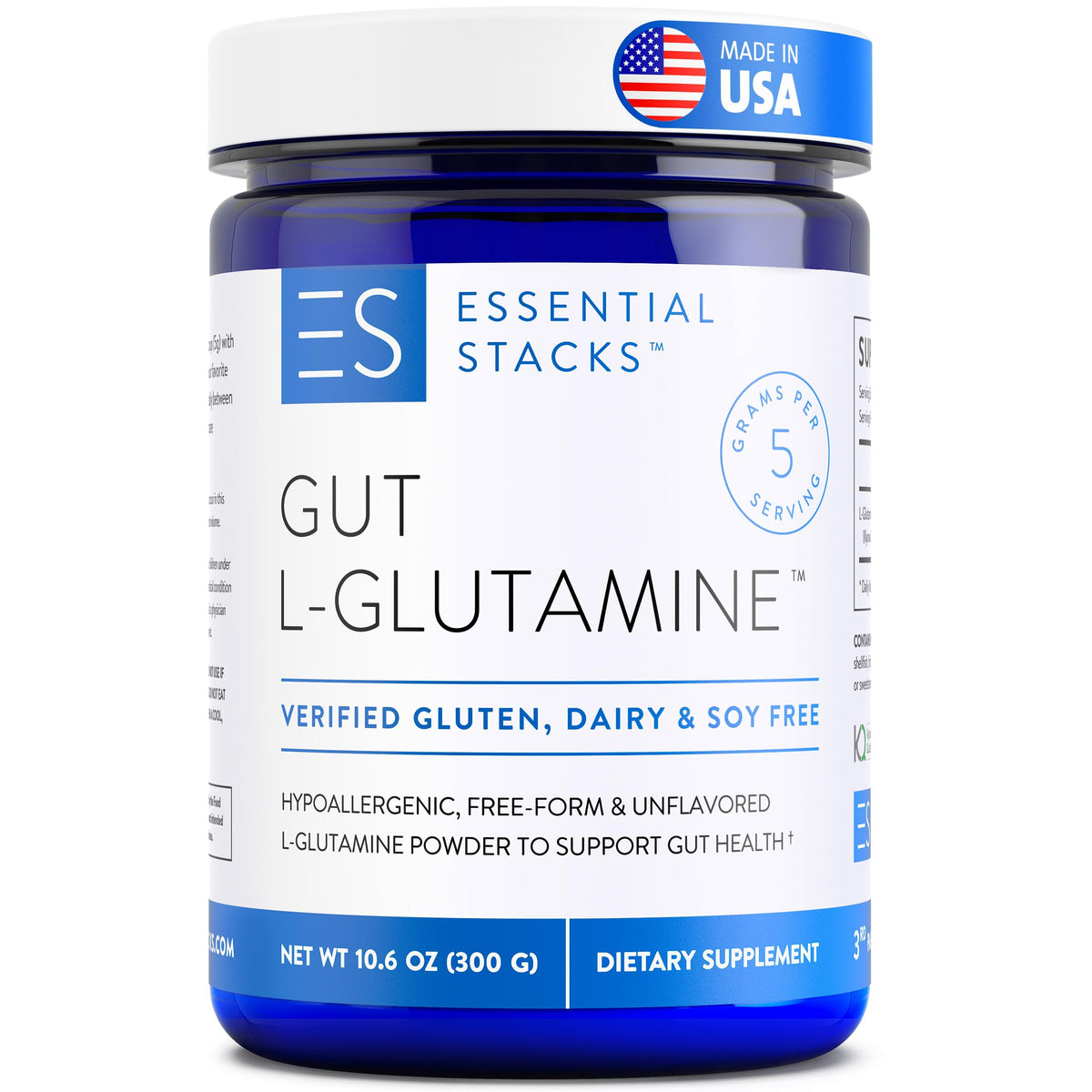 Buy supplements Essential Stacks Gut L-Glutamine Powder - Exclusively Made in USA - Pure L Glutamine Powder for Gut Health (60 Servings, Unflavored) - Vitaza UK Supplements UK