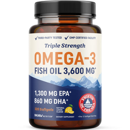 Buy supplements Triple Strength DHA Omega 3 Fish Oil 3600 mg | Over 2100mg Omega-3 Fatty Acids with 860mg of DHA | 1300mg EPA | Best Essential Fatty Acids - Vitaza UK Supplements UK