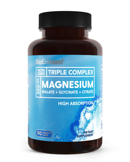 Buy supplements BioEmblem Triple Magnesium Complex | 300mg Magnesium Glycinate, Malate & Citrate | High Absorption Chelated Formula - Vitaza UK Supplements UK