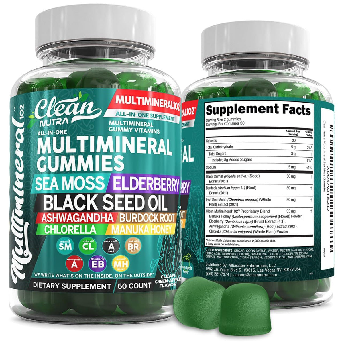 Buy supplements Sea Moss Gummies | Clinically Tested - Black Seed Oil Ashwagandha Elderberry Burdock Root Chlorella Manuka Honey - Vegan Irish Sea Moss Gummy Vitamins - Vitaza UK Supplements UK