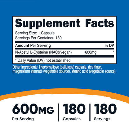 Buy supplements Nutricost N-Acetyl L-Cysteine (NAC) 600mg, 180 Capsules - Non-GMO, Gluten Free - Vitaza UK Supplements UK