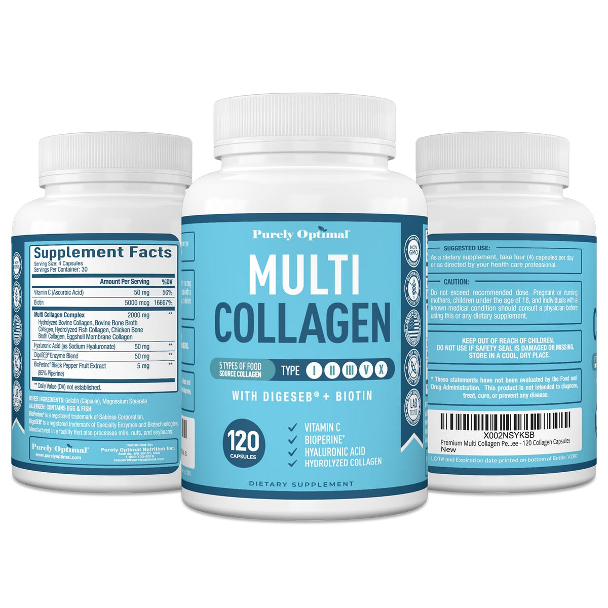 Buy supplements Premium Multi Collagen Peptides (Types I, II, II, V, X) - Collagen Pills for Skin Care, Hair Growth, Nails & Joints - Vitamin C, Hyaluronic Acid - Vitaza UK Supplements UK