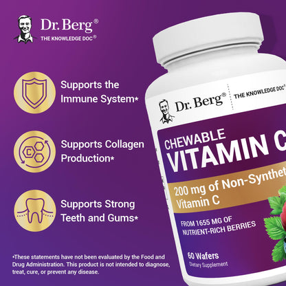 Buy supplements Dr. Berg Chewable Vitamin C Complex - Made with Organic, Non-GMO Berries - 60 Delicious Wafers - Vitaza UK Supplements UK