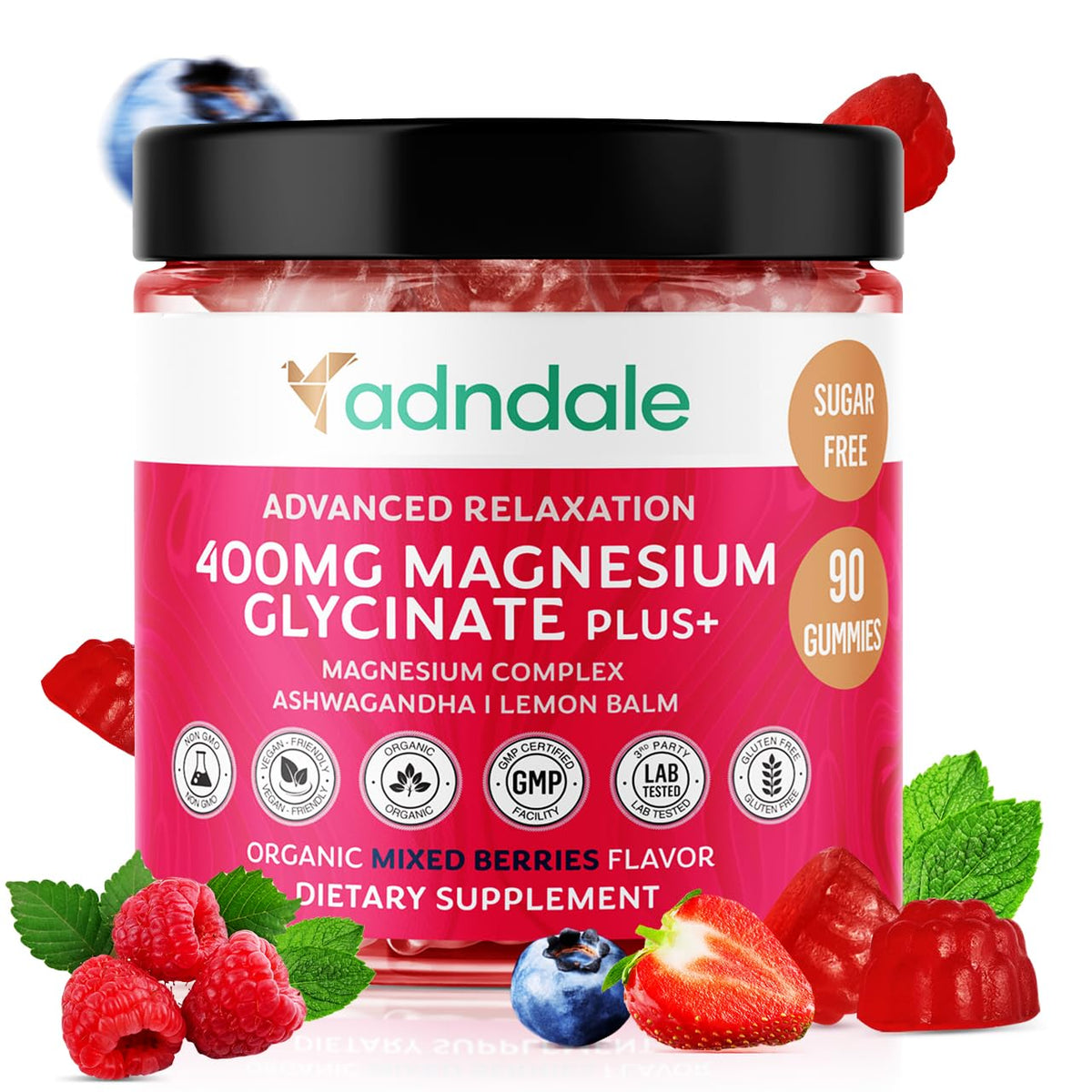Buy supplements Adndale 90 CT Magnesium Glycinate 400 mg Gummies with Ashwagandha, Magnesium Malate & Taurate, Sugar Free Magnesium Gummies - Vitaza UK Supplements UK