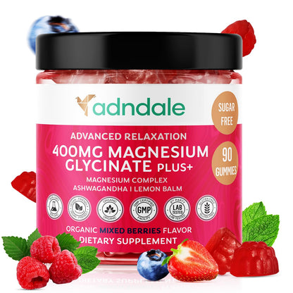 Buy supplements Adndale 90 CT Magnesium Glycinate 400 mg Gummies with Ashwagandha, Magnesium Malate & Taurate, Sugar Free Magnesium Gummies - Vitaza UK Supplements UK