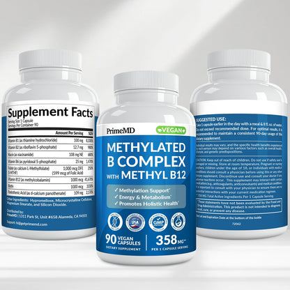 Buy supplements Methylated B Complex with Methylfolate and B12 Methylcobalamin 1000 mcg - Methylated Multivitamin for Energy, Brain Function, and Wellness - Vitamin B Complex for Men & Women - Vitaza UK Supplements UK