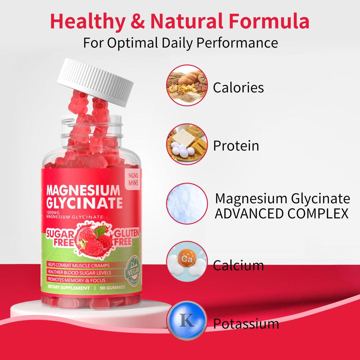 Buy supplements 90 CT Magnesium Glycinate Gummies 1000mg - Sugar Free Magnesium Potassium Supplement with Vitamin D, B6, CoQ10 for Calm Mood & Sleep Support - Vitaza UK Supplements UK