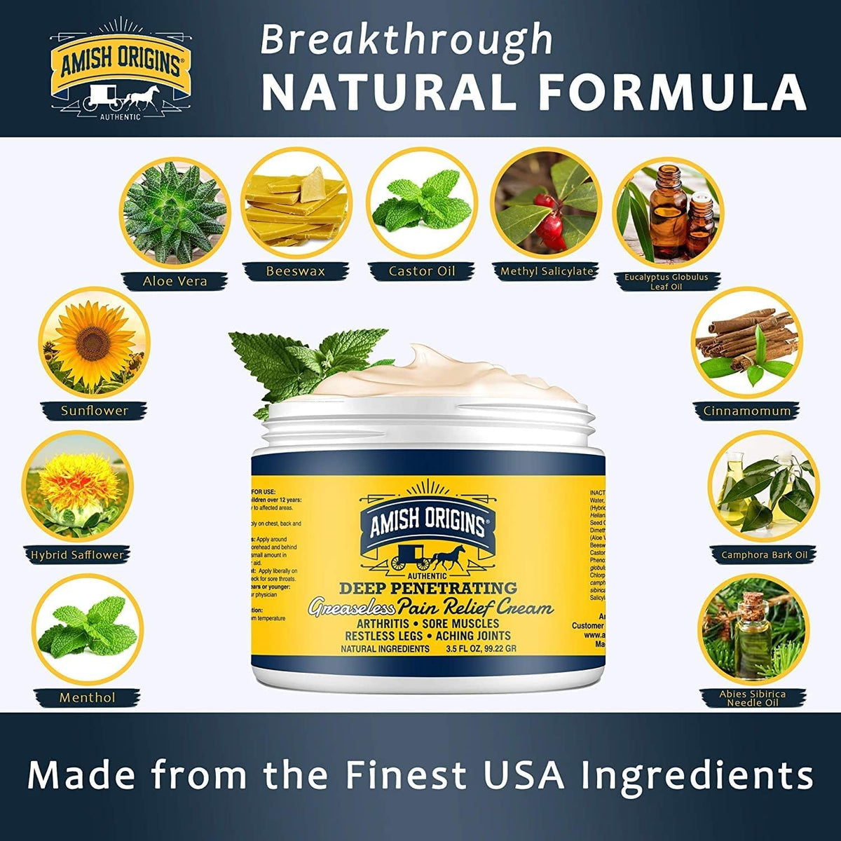 Amish Origins Arthritis Pain Relief Cream - 7 oz - Maximum Strength Deep Penetrating for Joint, Muscle, Knee, Back, Feet, Hand, Ankle, Aches, Neuropathy Amish OriginsBuy Supplements Australia