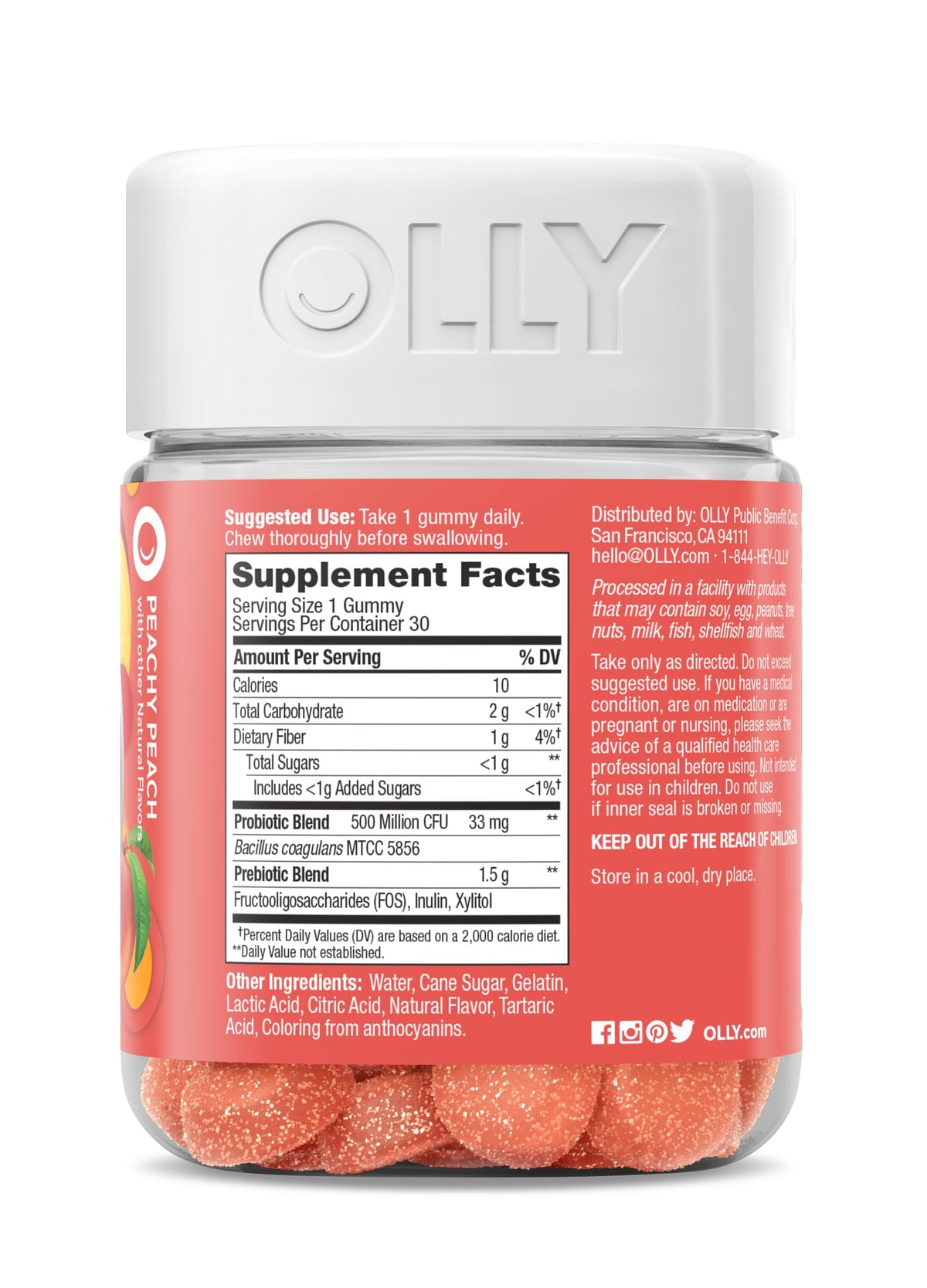 Buy supplements OLLY Probiotic + Prebiotic Gummy, Digestive Support and Gut Health, 500 Million CFUs, Fiber, Adult Chewable Supplement - Vitaza UK Supplements UK