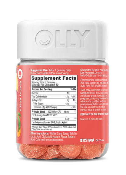 Buy supplements OLLY Probiotic + Prebiotic Gummy, Digestive Support and Gut Health, 500 Million CFUs, Fiber, Adult Chewable Supplement - Vitaza UK Supplements UK
