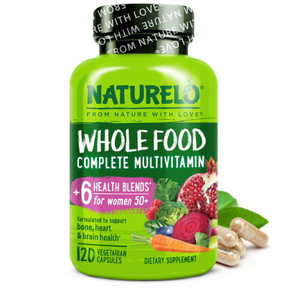 Buy supplements NATURELO Whole Food Multivitamin for Women 50+ (Iron Free) with Vitamins, Minerals, & Organic Extracts - Supplement for Post Menopausal Women Over 50 - Vitaza UK Supplements UK