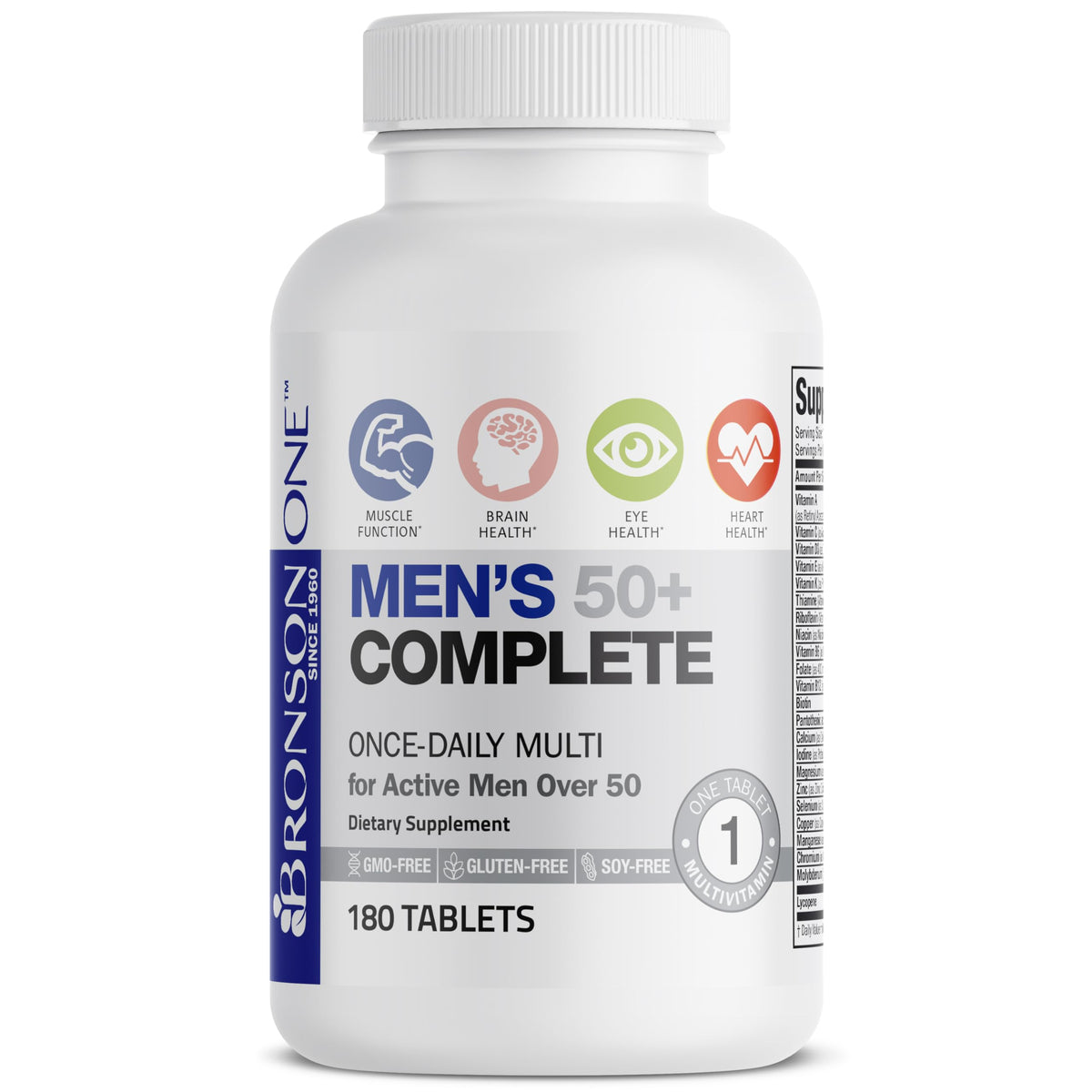 Buy supplements Bronson ONE Daily Mens 50+ Complete Multivitamin Multimineral, 180 Tablets - Vitaza UK Supplements UK