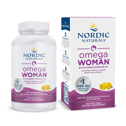 Buy supplements Nordic Naturals Omega Woman, Lemon - 120 Soft Gels - 500 mg Omega-3 + 800 mg Evening Primrose Oil - Vitaza UK Supplements UK