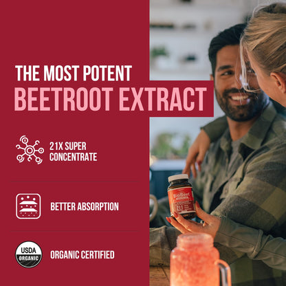 Buy supplements BioBeet® Max Strength Beet Root Capsules - 21:1 Concentrate, Each Serving Derived from 28,350 mg Organic Beetroot - Absorption Enhancement - Vitaza UK Supplements UK