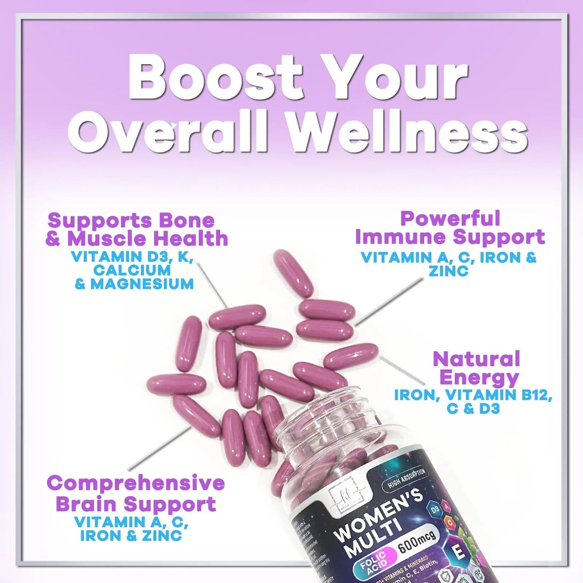 Multivitamin For Women - Complete Daily Woman's Multivitamins with Biotin, Calcium, Folic Acid, Iron, Zinc, Vitamin A, C, D, E & B Vitamins Hello Lovely!Buy Supplements Australia