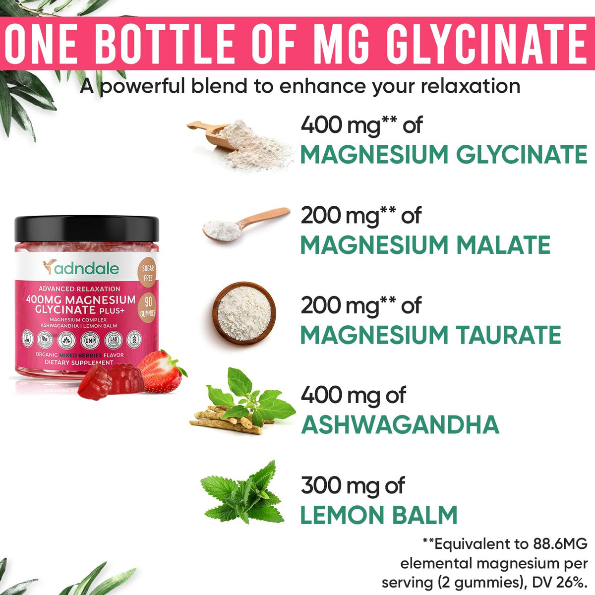 Buy supplements Adndale 90 CT Magnesium Glycinate 400 mg Gummies with Ashwagandha, Magnesium Malate & Taurate, Sugar Free Magnesium Gummies - Vitaza UK Supplements UK