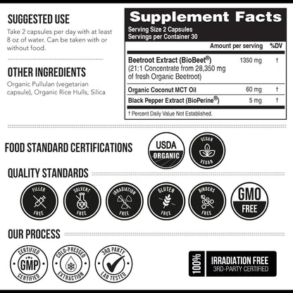 Buy supplements BioBeet® Max Strength Beet Root Capsules - 21:1 Concentrate, Each Serving Derived from 28,350 mg Organic Beetroot - Absorption Enhancement - Vitaza UK Supplements UK