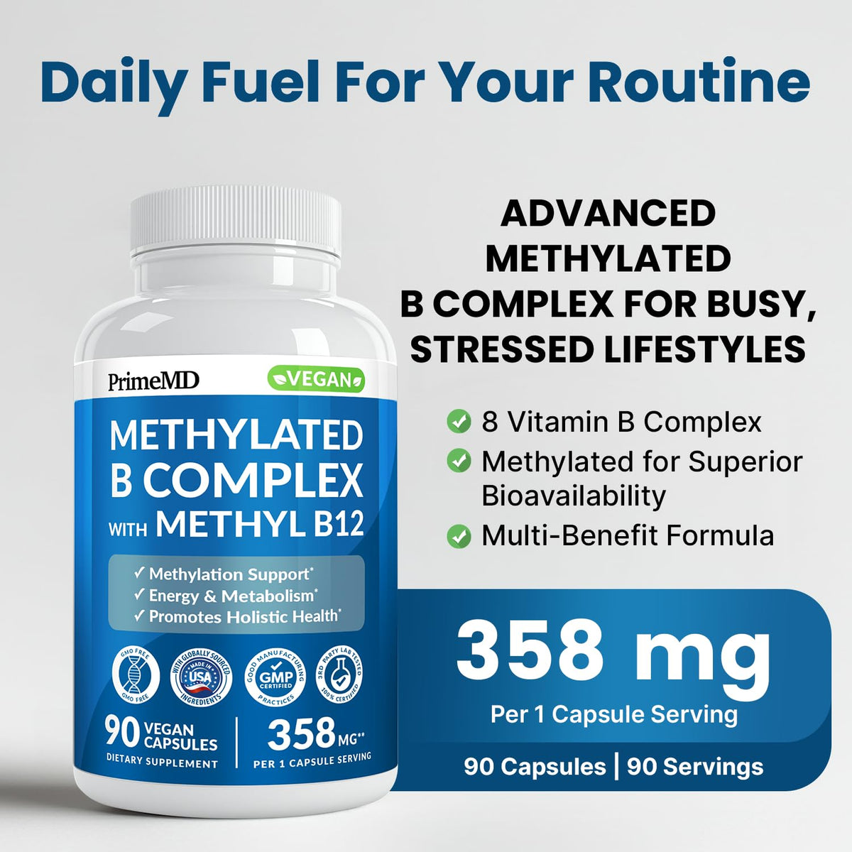 Buy supplements Methylated B Complex with Methylfolate and B12 Methylcobalamin 1000 mcg - Methylated Multivitamin for Energy, Brain Function, and Wellness - Vitamin B Complex for Men & Women - Vitaza UK Supplements UK