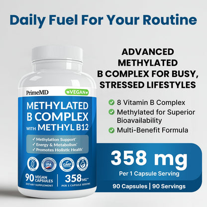 Buy supplements Methylated B Complex with Methylfolate and B12 Methylcobalamin 1000 mcg - Methylated Multivitamin for Energy, Brain Function, and Wellness - Vitamin B Complex for Men & Women - Vitaza UK Supplements UK