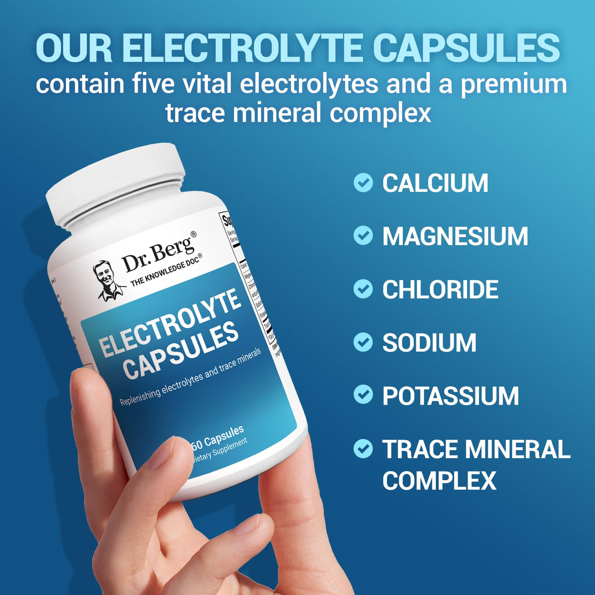Buy supplements Dr. Berg Electrolyte Capsules - Electrolyte Supplements for Supporting Energy, Endurance, and Hydration - Sugar Free, No Maltodextrin, Keto Friendly - 160 Caps - Vitaza UK Supplements UK