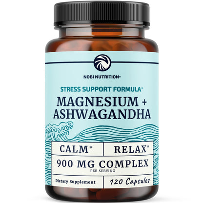 Buy supplements Magnesium Ashwagandha | Calming Magnesium Supplement for Adults | Relax, Rest, Calm Mood & Sleep Support | Mag Citrate & Oxide 400 mg + Ashwagandha 500 mg - Vitaza UK Supplements UK