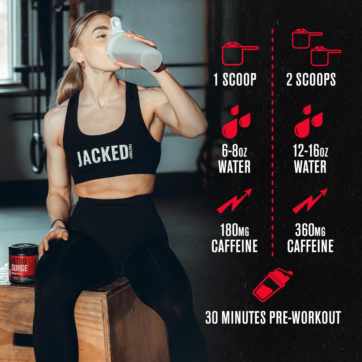 Buy supplements Jacked Factory NITROSURGE Shred Pre Workout Supplement - Energy Booster, Instant Strength Gains, Sharp Focus, Powerful Pumps - Nitric Oxide Booster & PreWorkout Powder - Vitaza UK Supplements UK
