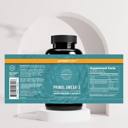 Buy supplements Primal Harvest Omega 3 Fish Oil Supplements, 30 Servings Soft Gels Capsules w/ 1000mg EPA + DHA Supplements - Vitaza UK Supplements UK