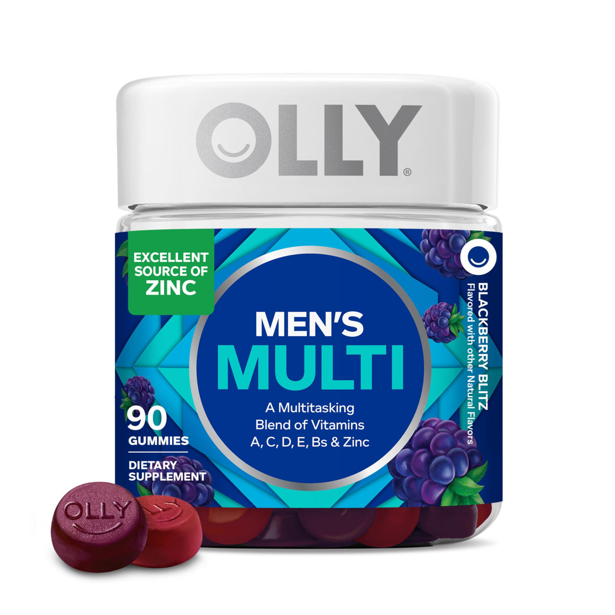 Buy supplements OLLY Men's Multivitamin Gummy, Vitamins A, C, D, E, B, Zinc, Blackberry Flavor, 45 Day Supply - 90 Count - Vitaza UK Supplements UK