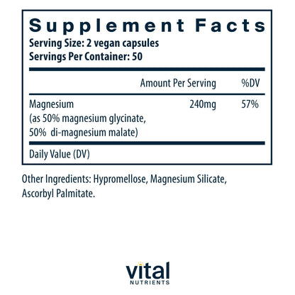 Buy supplements Vital Nutrients Magnesium Glycinate + Malate - 120mg Vegan Magnesium Supplement for Women and Men - Muscle, Heart, Bone Support* - Promotes Relaxation - Vitaza UK Supplements UK