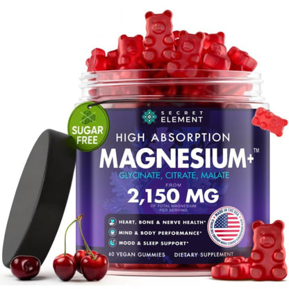 Buy supplements Magnesium Gummies 3in1 - Glycinate, Citrat, Malate 2150 MG High Absorption Supplement, Sugar-Free, Vegan, Chews for Men & Women, Inspired by Wellness Traditions - Vitaza UK Supplements UK