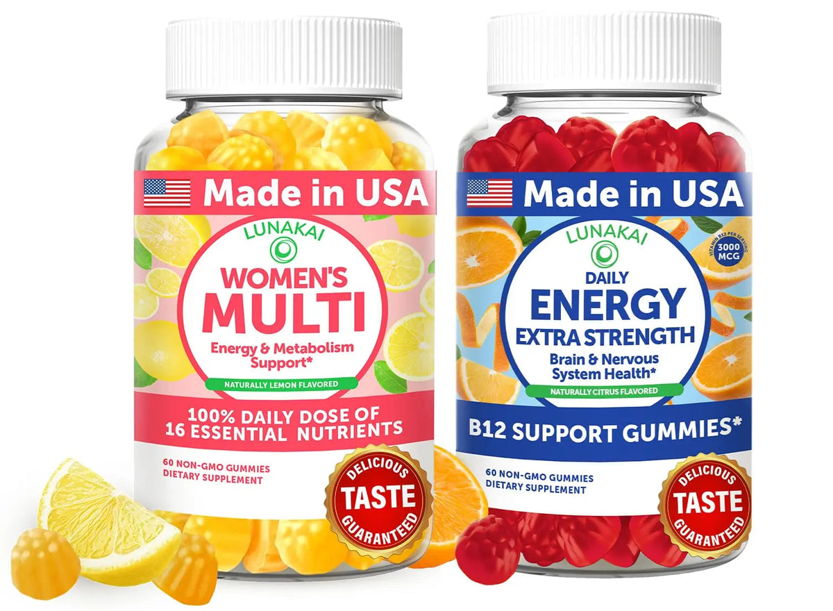 Lunakai USA Made Women’s Multi & Energy Gummies Bundle – 16 Essential Nutrients & B12 – 60 Ct Each LunakaiBuy Supplements Australia