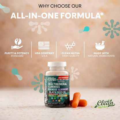 Buy supplements Sea Moss Gummies | Clinically Tested - Black Seed Oil Ashwagandha Elderberry Burdock Root Chlorella Manuka Honey - Vegan Irish Sea Moss Gummy Vitamins - Vitaza UK Supplements UK