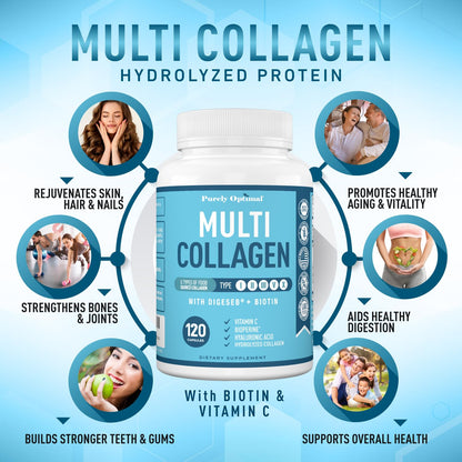 Buy supplements Premium Multi Collagen Peptides (Types I, II, II, V, X) - Collagen Pills for Skin Care, Hair Growth, Nails & Joints - Vitamin C, Hyaluronic Acid - Vitaza UK Supplements UK