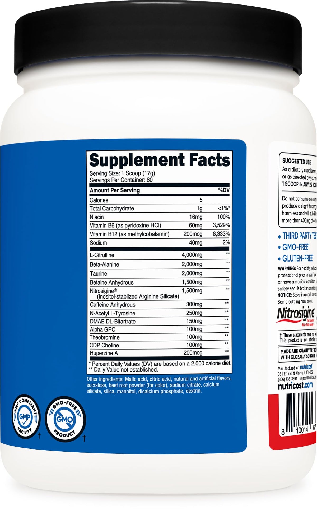 Buy supplements Nutricost Pre-X Xtreme Pre-Workout Complex Powder, Fruit Punch, 60 Servings, Vegetarian, Non-GMO and Gluten Free - Vitaza UK Supplements UK