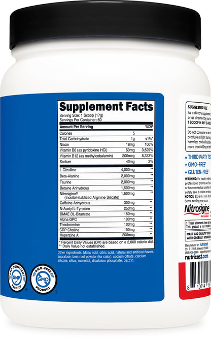 Buy supplements Nutricost Pre-X Xtreme Pre-Workout Complex Powder, Fruit Punch, 60 Servings, Vegetarian, Non-GMO and Gluten Free - Vitaza UK Supplements UK