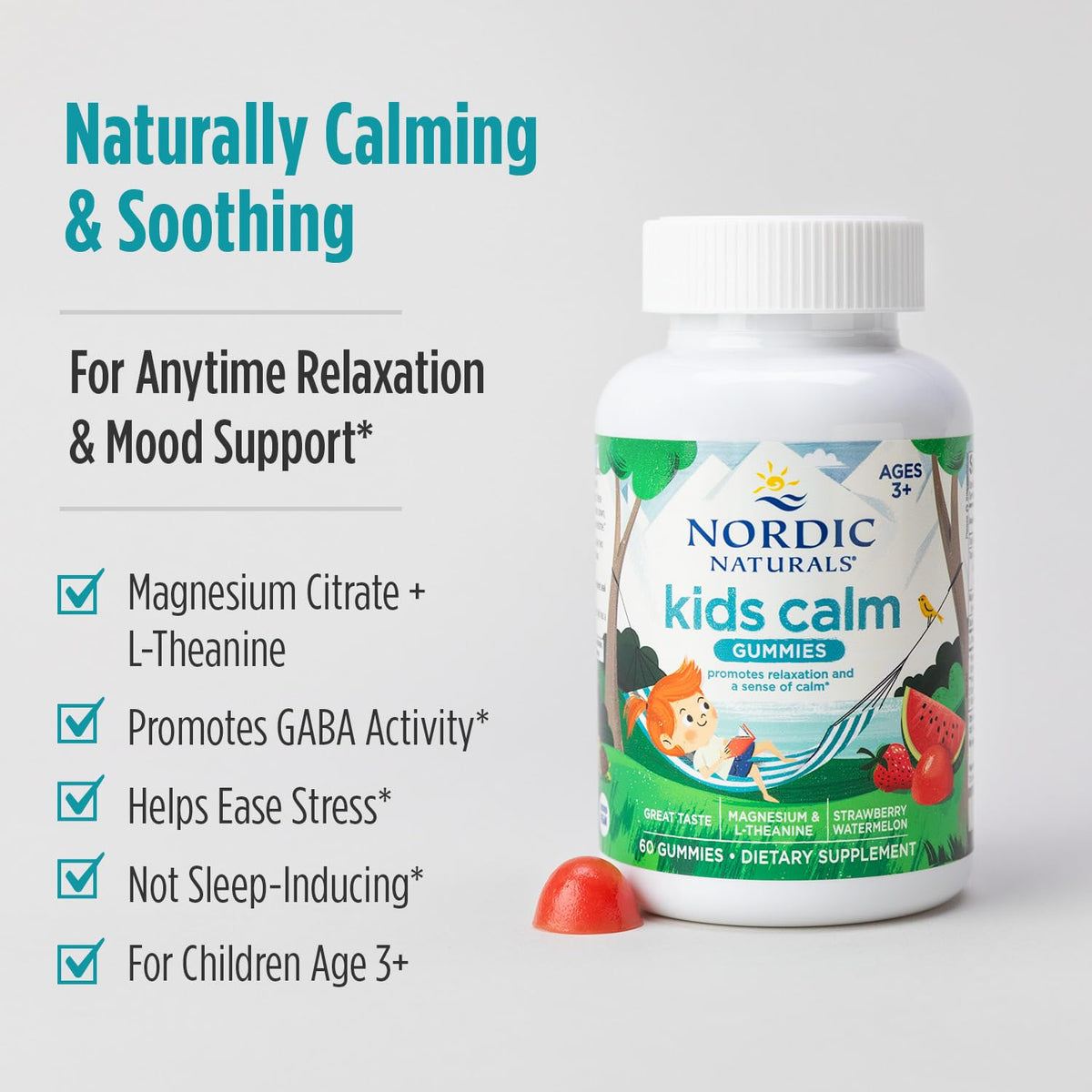 Buy supplements Nordic Naturals Kids Calm Gummies - Strawberry Watermelon - 60 Gummies - Magnesium L-Theanine Supplement - Calming for Kids - Vitaza UK Supplements UK