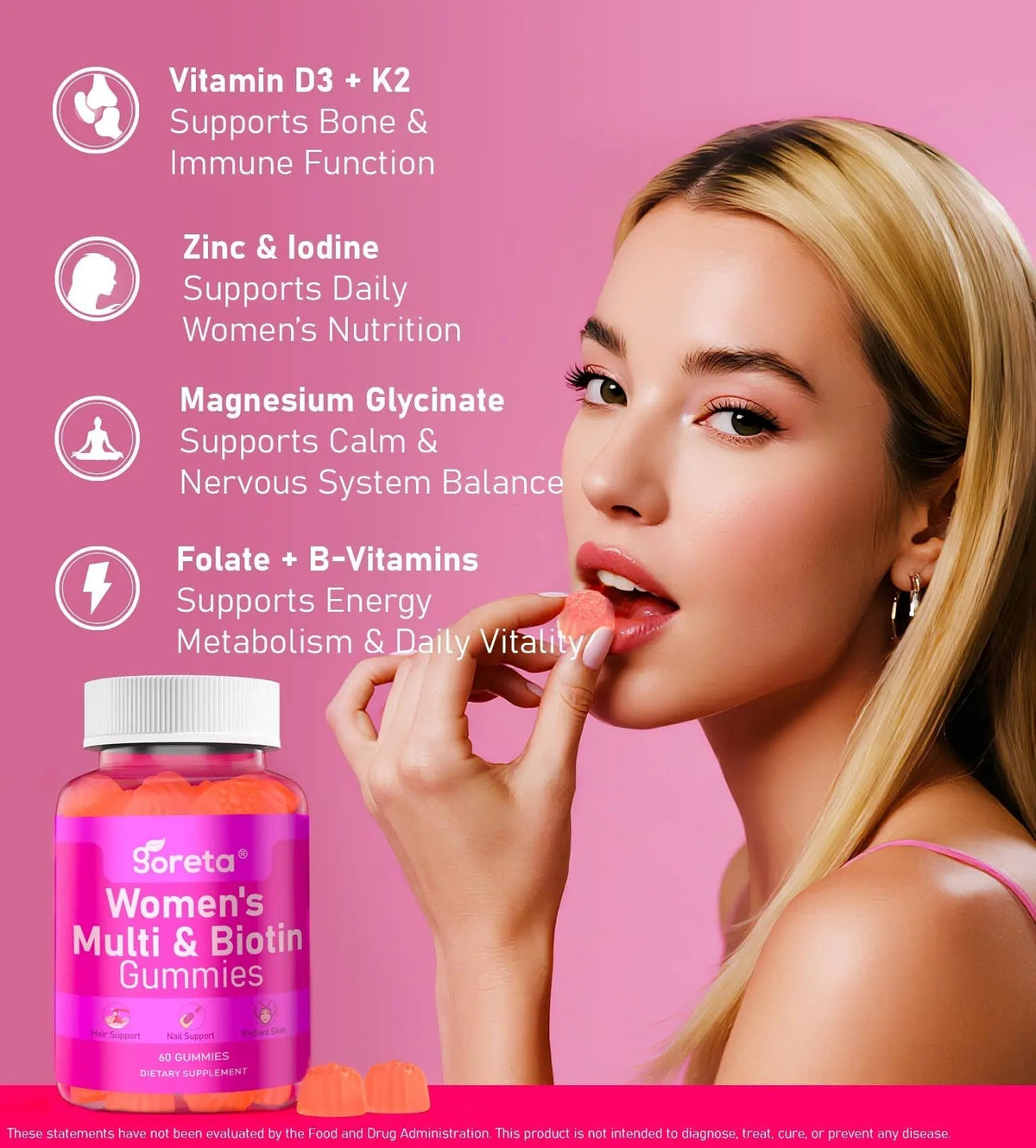 Goreta Women’s Multivitamin Gummies with Biotin 2,500 mcg – 15 Key Nutrients, Sugar-Free Mixed Berry, Pectin-Based, 60 Count GoretaBuy Supplements Australia