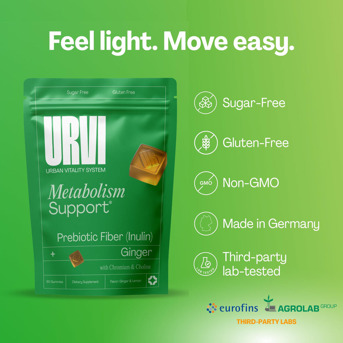 Buy supplements URVI® Metabolism Support Gummies 4-in-1 – Chromium Picolinate, Choline, Inulin & Ginger Extract - Prebiotic Fiber & Minerals – Gut Health & Digestive Support - Vitaza UK Supplements UK