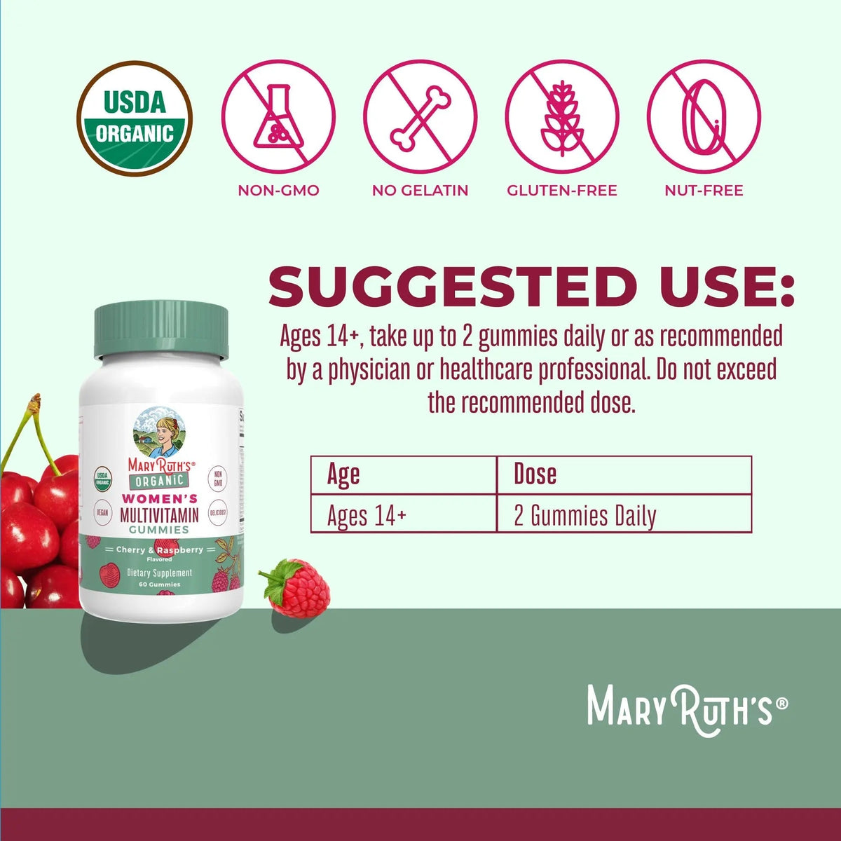 MaryRuth's Multivitamin Gummies for Women (Cherry & Raspberry) & Liquid Nighttime Multimineral Coconut (32oz) | Clean Label Project Verified MARYRUTH'S