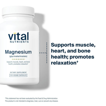 Buy supplements Vital Nutrients Magnesium Glycinate + Malate - 120mg Vegan Magnesium Supplement for Women and Men - Muscle, Heart, Bone Support* - Promotes Relaxation - Vitaza UK Supplements UK
