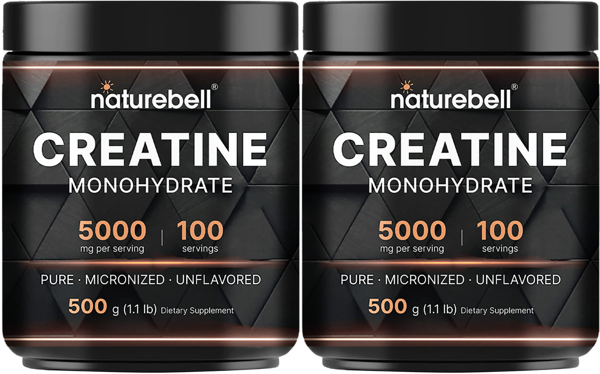 NatureBell 2 Pack Creatine Monohydrate Powder 500 Grams, 5000mg Per Serving