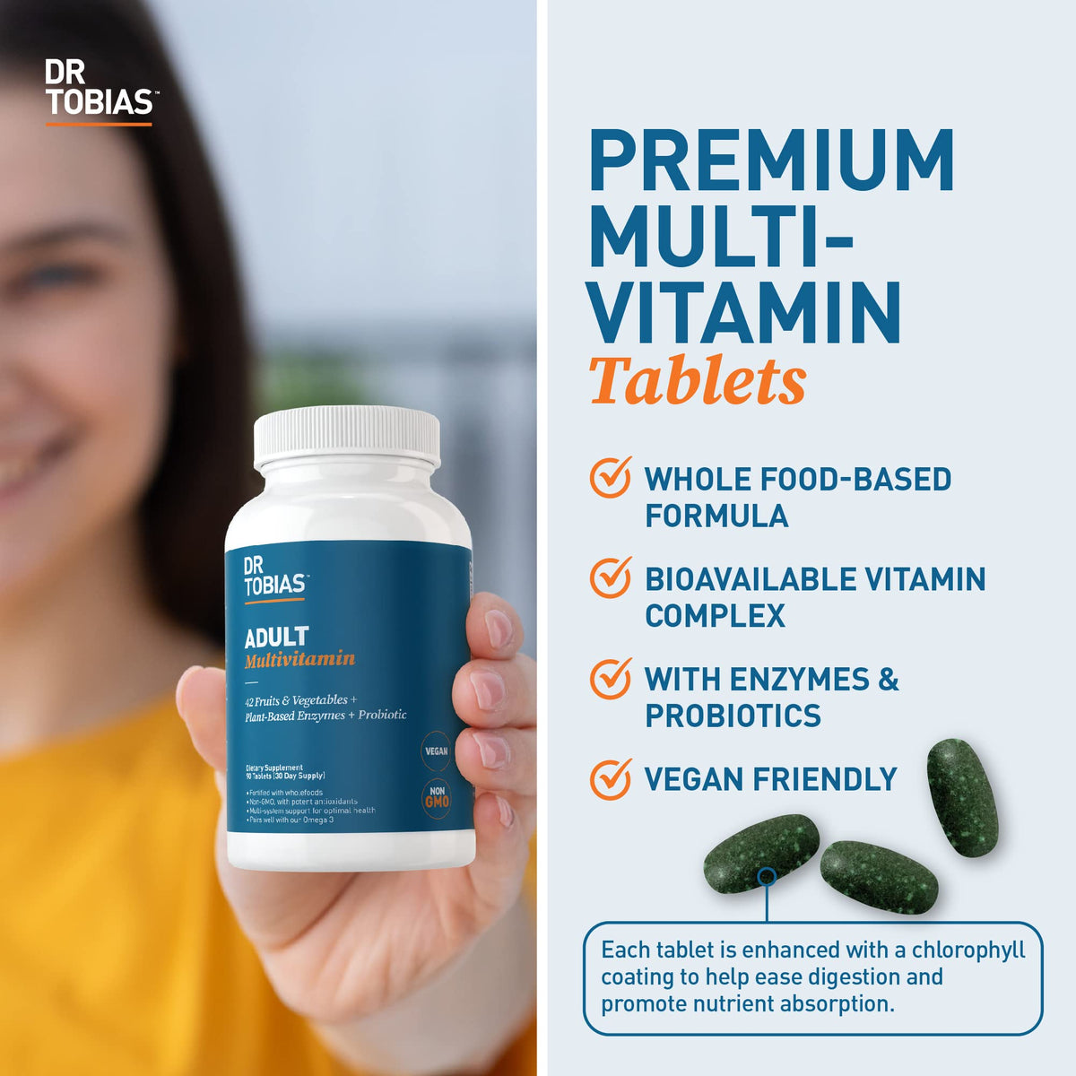 Dr. Tobias Adult Multivitamin for Women & Men, Immune Supporting Vitamins from 42 Fruits, Vegetables, Plus Probiotics, Vegan Multivitamins Dr. TobiasBuy Supplements Australia