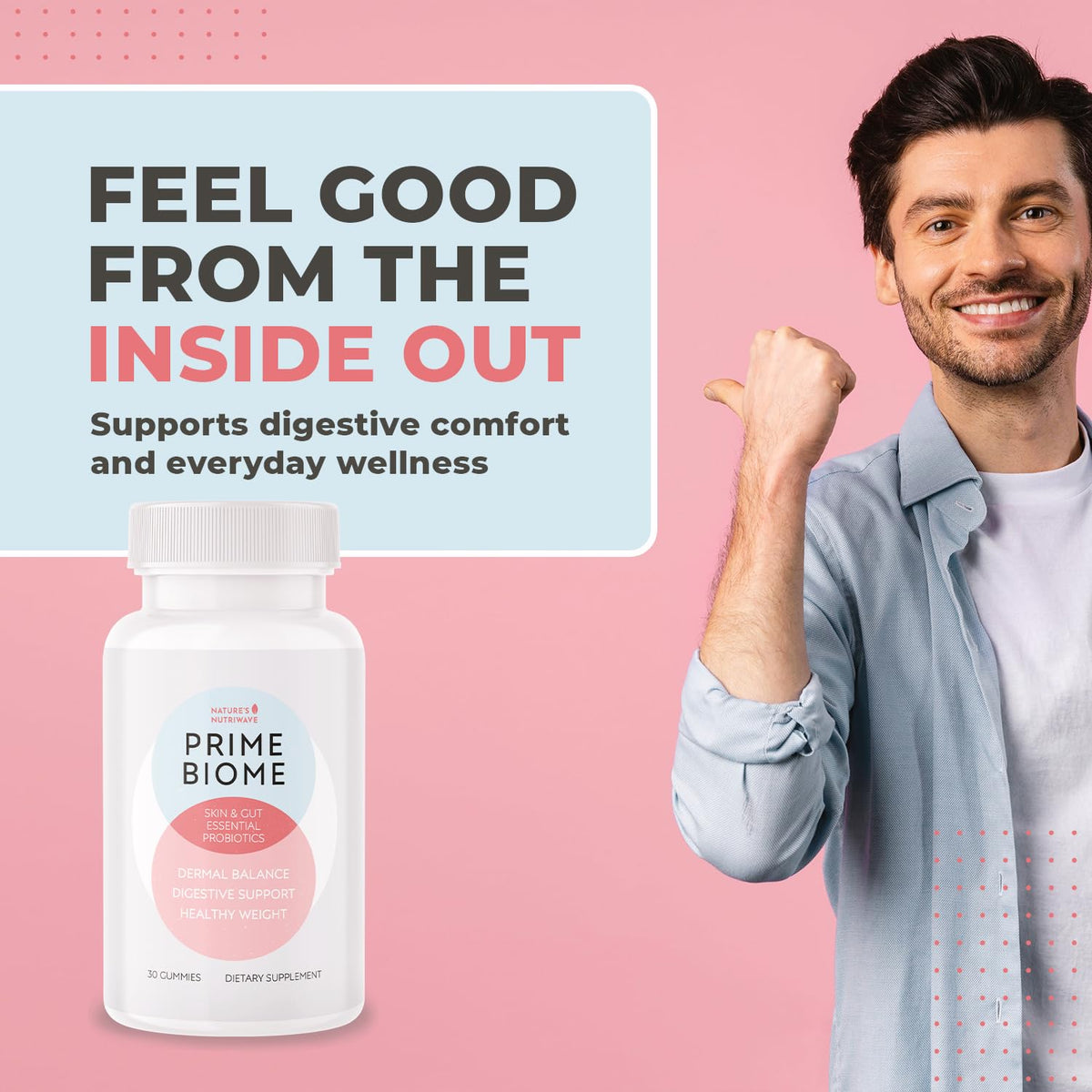 Buy supplements Nature’s NutriWave PrimeBiome Probiotic Gummies – Plant-Based Blend with Inulin, Lion’s Mane, Ginger & More– Non-GMO, No Stimulants, GMP Certified - Vitaza UK Supplements UK